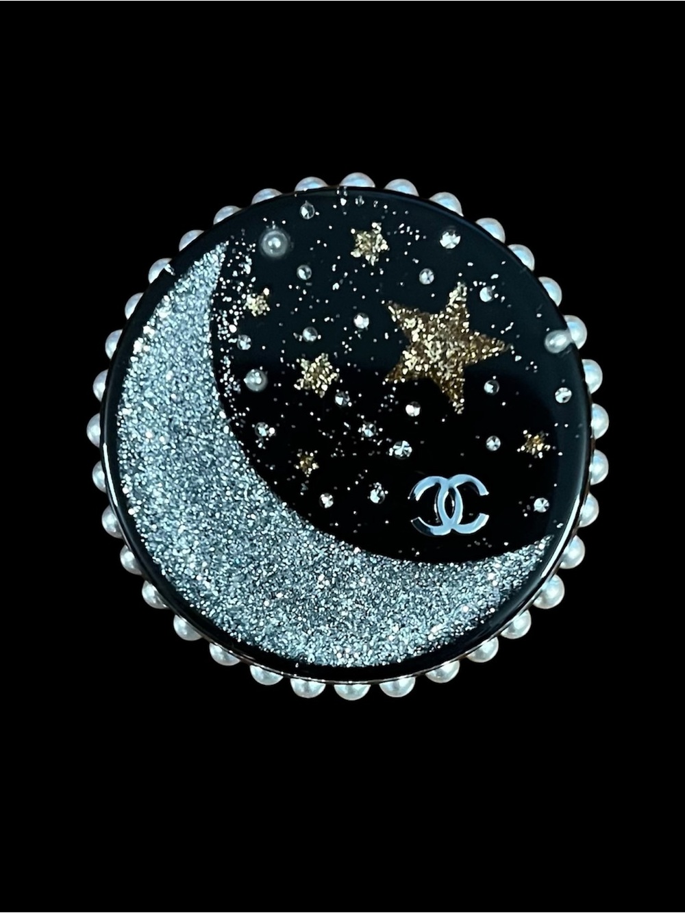 🚀 Chanel Space Station 2017 Moon Glitter Resin Crystal Pearl Brooch 🪐